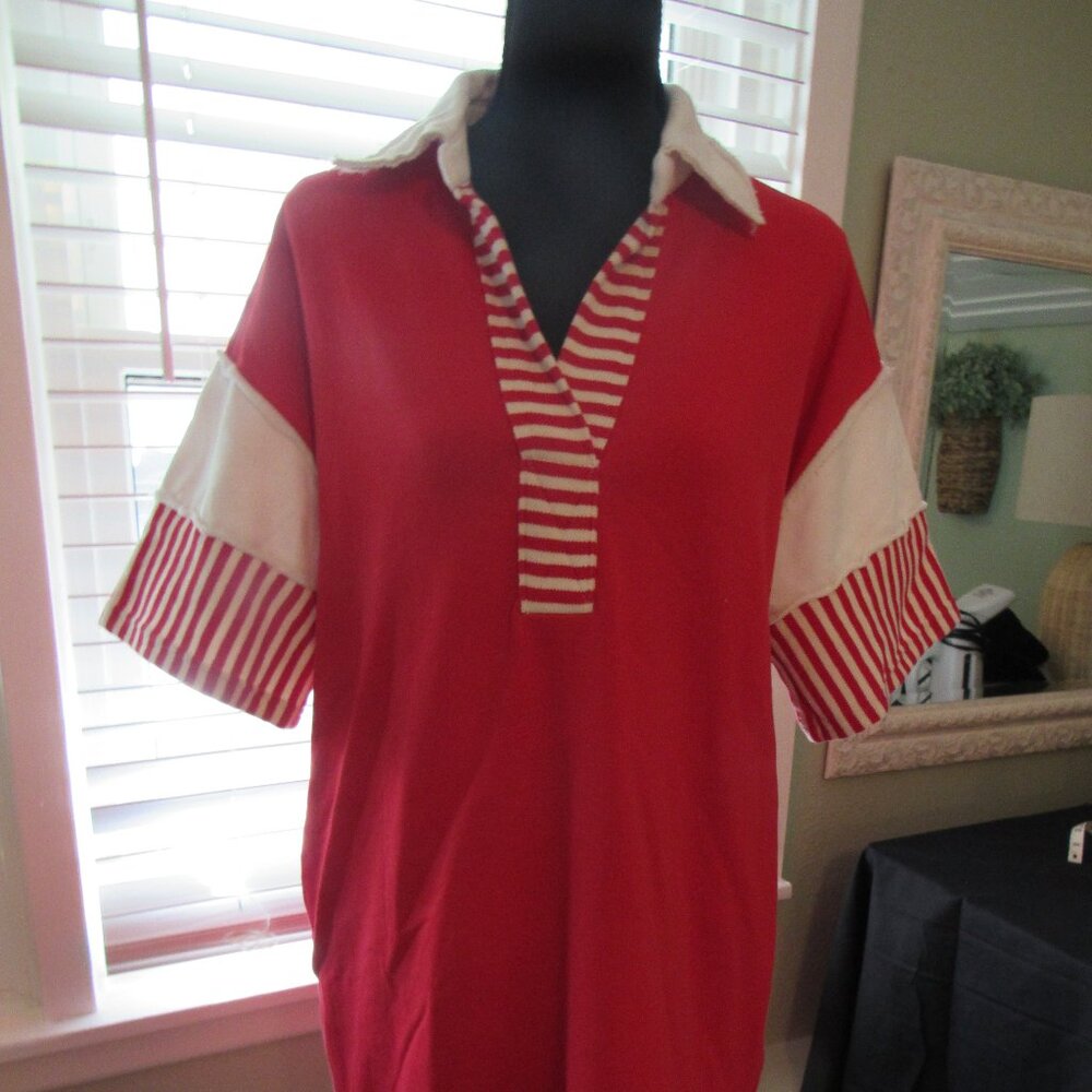 entro Red Polo-Style Dress with White & Red Striped Trim